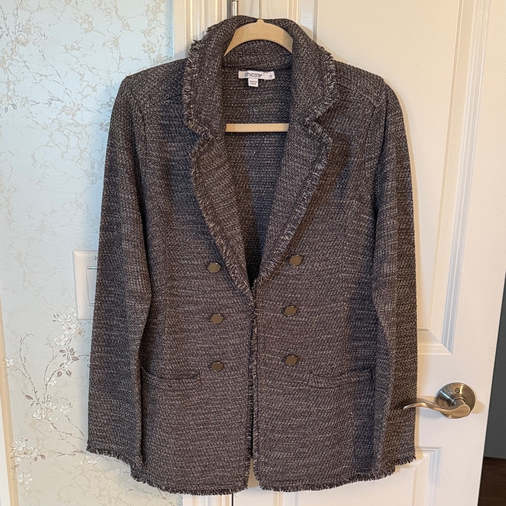 Chico's Charcoal with silver threading accent. Double-Breasted Blazer